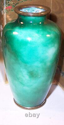 Fine Antique Japanese 4 Cloisonne Enamel Like Jade Cabinet Vase Snd Ota Mint