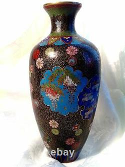Fine Antique Japanese Big Kyoto Cloisonne Vase, Gold Wire, 10, No Faults