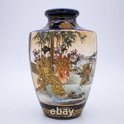 Fine Antique Japanese Blue-Ground Satsuma Vase by Kinkozan Studio. Meiji Period