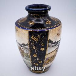 Fine Antique Japanese Blue-Ground Satsuma Vase by Kinkozan Studio. Meiji Period