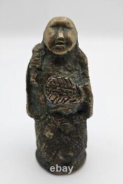 Fine Antique Japanese Bronze Monk Figure With Great Verdigris Patina