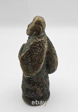 Fine Antique Japanese Bronze Monk Figure With Great Verdigris Patina