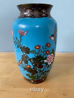 Fine Antique Japanese Cloisonne Vase Meiji Period Large 10in Chinese