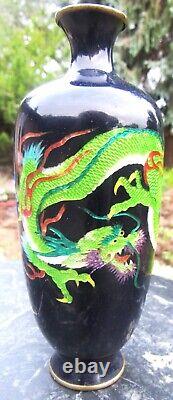 Fine Antique Japanese Ginbari Cloisonne Vase with Dragon Meiji Period 6 x 2 3/8