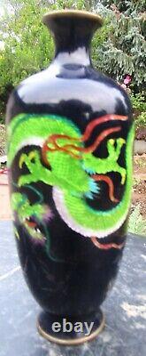 Fine Antique Japanese Ginbari Cloisonne Vase with Dragon Meiji Period 6 x 2 3/8