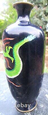 Fine Antique Japanese Ginbari Cloisonne Vase with Dragon Meiji Period 6 x 2 3/8