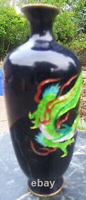 Fine Antique Japanese Ginbari Cloisonne Vase with Dragon Meiji Period 6 x 2 3/8