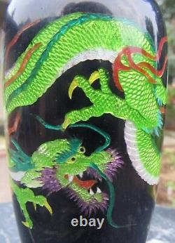 Fine Antique Japanese Ginbari Cloisonne Vase with Dragon Meiji Period 6 x 2 3/8