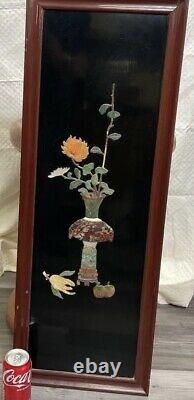 Fine Antique Japanese Jade and Hardstone Inlaid and Lacquered Panel