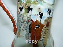 Fine Antique Japanese Marked Kutani Hand-Painted Porcelain Jug with Lid H 23.5cm