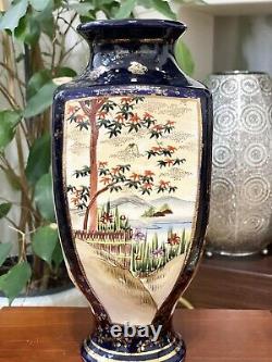 Fine Antique Japanese Meiji Period 19th Century Gilded Blue-Ground Satsuma Vase