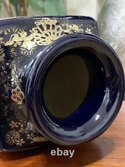 Fine Antique Japanese Meiji Period 19th Century Gilded Blue-Ground Satsuma Vase
