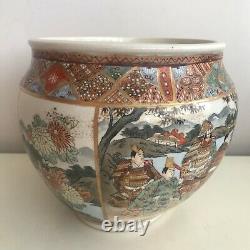 Fine Antique Japanese Satsuma Meiji Period Hand Painted Cash Pot Jardiniere Bowl