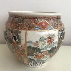 Fine Antique Japanese Satsuma Meiji Period Hand Painted Cash Pot Jardiniere Bowl