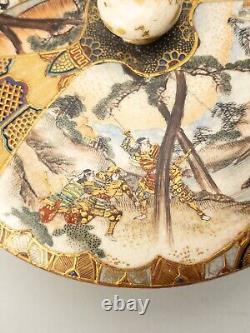 Fine Antique Japanese Satsuma Pottery Round Box Samurai