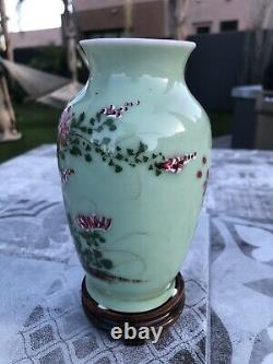 Fine Antique Japanese Seto Green Celadon Porcelain Vase Flowers Art NICE