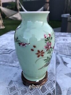 Fine Antique Japanese Seto Green Celadon Porcelain Vase Flowers Art NICE