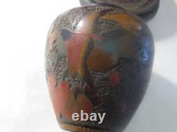 Fine Antique Japanese Totai Tree Bark Porcelain Vase With Bird & Flower
