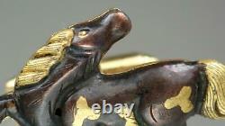 Fine Antique Japanese Victorian 14K Gold Shakudo Rolling Horses Animal Cufflinks
