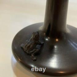 Fine Antique Japanese Vintage Climbing Frogs Hand Cast Bronze Bud Vase