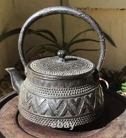 Fine Antique Small Japanese Detailed Cast Iron Tetsubin / Teapot / Signed