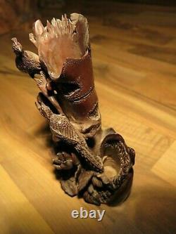 Fine Hande WOOD Carved Japanese Vase Antique japan Flower shinto Shrine buddhism