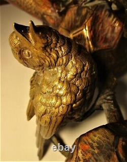 Fine JAPANESE MEIJI-ERA Gilt Bronze Brush Pot Ink Well Bird & Insects c. 1890