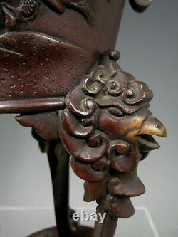 Fine Japan Japanese Bronze Lotus & Avian Decor Incense Burner vase ca. 1920-30's