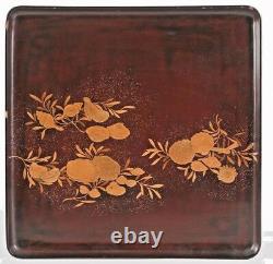 Fine Japan Japanese Gilt Maki Decor Brown Lacquer Oyster & Clam Tray ca. 20th c
