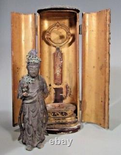 Fine Japan Japanese carved Wood Figure of a Deity in Zushi case ca. 19-20th c