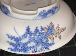 Fine Japanese 19thC Meiji Imari Fukagawa Porcelain Footed Plate Dish Fern Leaf