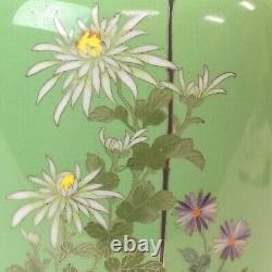 Fine Japanese Antique Cloisonne Enamel Vase Bird Flowers Silver Rims Meiji 7.1in