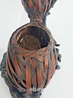 Fine Japanese Antique Ikebana Bamboo Basket. Precious gourd shape