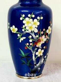 Fine Japanese Blue Wireless Cloisonne Vase Prunus