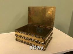 Fine Japanese Brass Trinket Box With Intricate Enamel Panels And Hinged LID