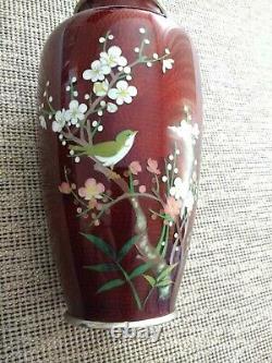 Fine Japanese Cloisonne Enamel Vase Pigean Blood Enamel on Brass