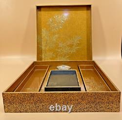 Fine Japanese Edo Wood Lacquer Writing Box WithTrays, Ink Stone & Water Dropper