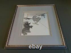 Fine Japanese Hand Painting Man Fishing Signed Chop Stamp Framed