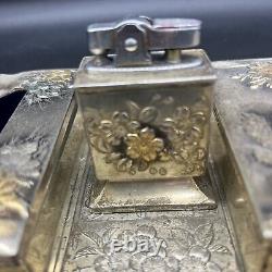 Fine Japanese Japan Silver & Gilt Metal Smokers tray with Box, Ashtray, & lighter