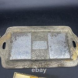 Fine Japanese Japan Silver & Gilt Metal Smokers tray with Box, Ashtray, & lighter