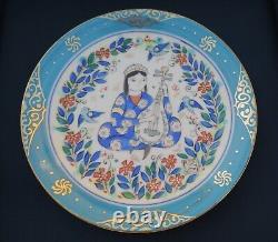 Fine Japanese Kobei Kiln Persian pottery plaque Hand Painted Dish Lady Musician