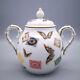 Fine Japanese Kutani Porcelain Sugar Bowl Decorated With Butterflies And Stamps