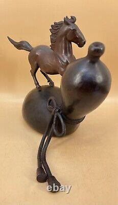 Fine Japanese Meiji Bronze Okimono Horse & Double Gourd