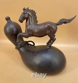 Fine Japanese Meiji Bronze Okimono Horse & Double Gourd