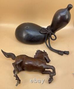 Fine Japanese Meiji Bronze Okimono Horse & Double Gourd