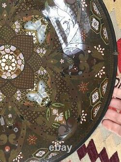 Fine! Japanese Meiji Period Aesthetic Butterfly Cloisonne Huge Wall Charger 18