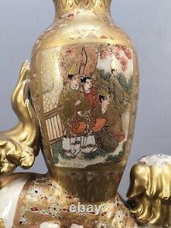 Fine Japanese Meiji Satsuma Okimono Shi- Shi with a Vase on Its Back