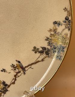 Fine Japanese Meiji Satsuma Plate Birds & Floral Designs By Kinkozan