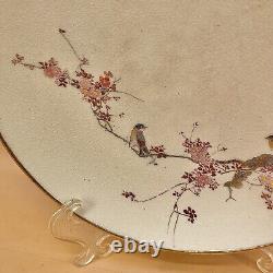 Fine Japanese Meiji Satsuma Plate With Birds On Sakura By Kinkozan