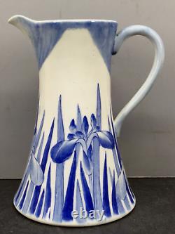 Fine Japanese Meiji Seto Ewer Irises, Signed